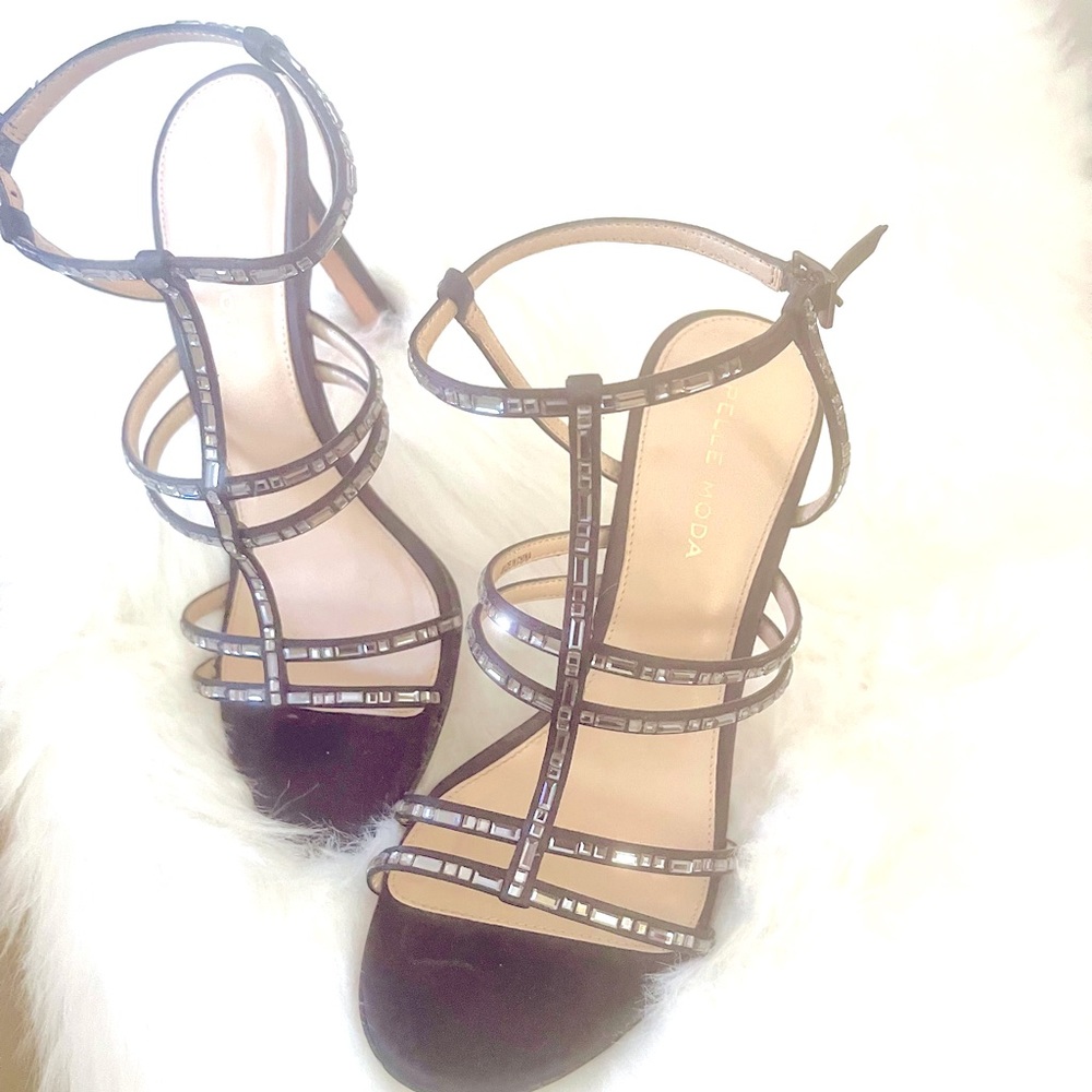 Pelle Moda strapped rhinestone heels